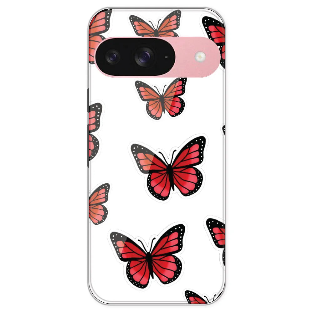 Red Butterfly - Clear Printed Silicone Case For Google Pixel 9