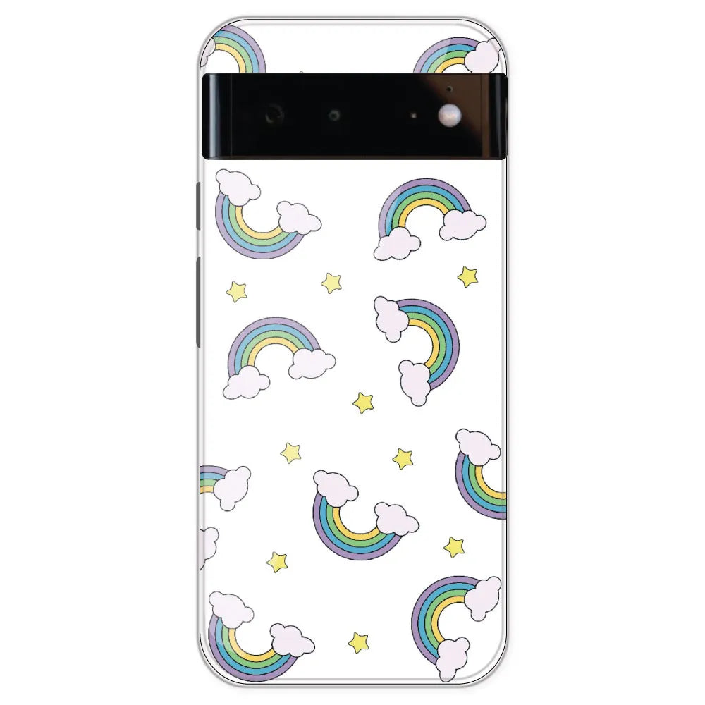 Rainbow With Clouds - Clear Printed Silicone Case For Google Pixel 6
