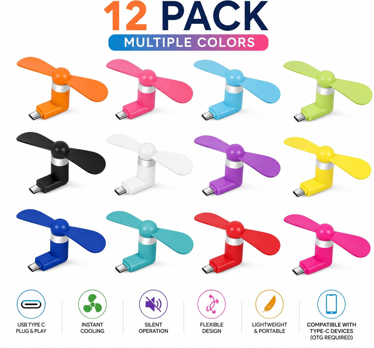 C-Type Mobile Fan Pack of 12 (Any Colour)