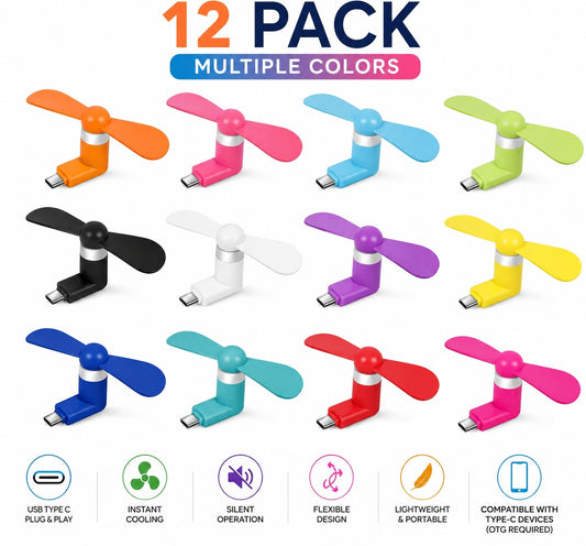 C-Type Mobile Fan Pack of 12 (Any Colour)