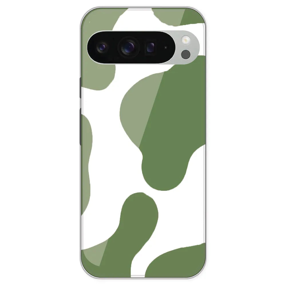 Olive Green Cow Print - Clear Printed Silicone Case For Google Pixel 9 Pro XL