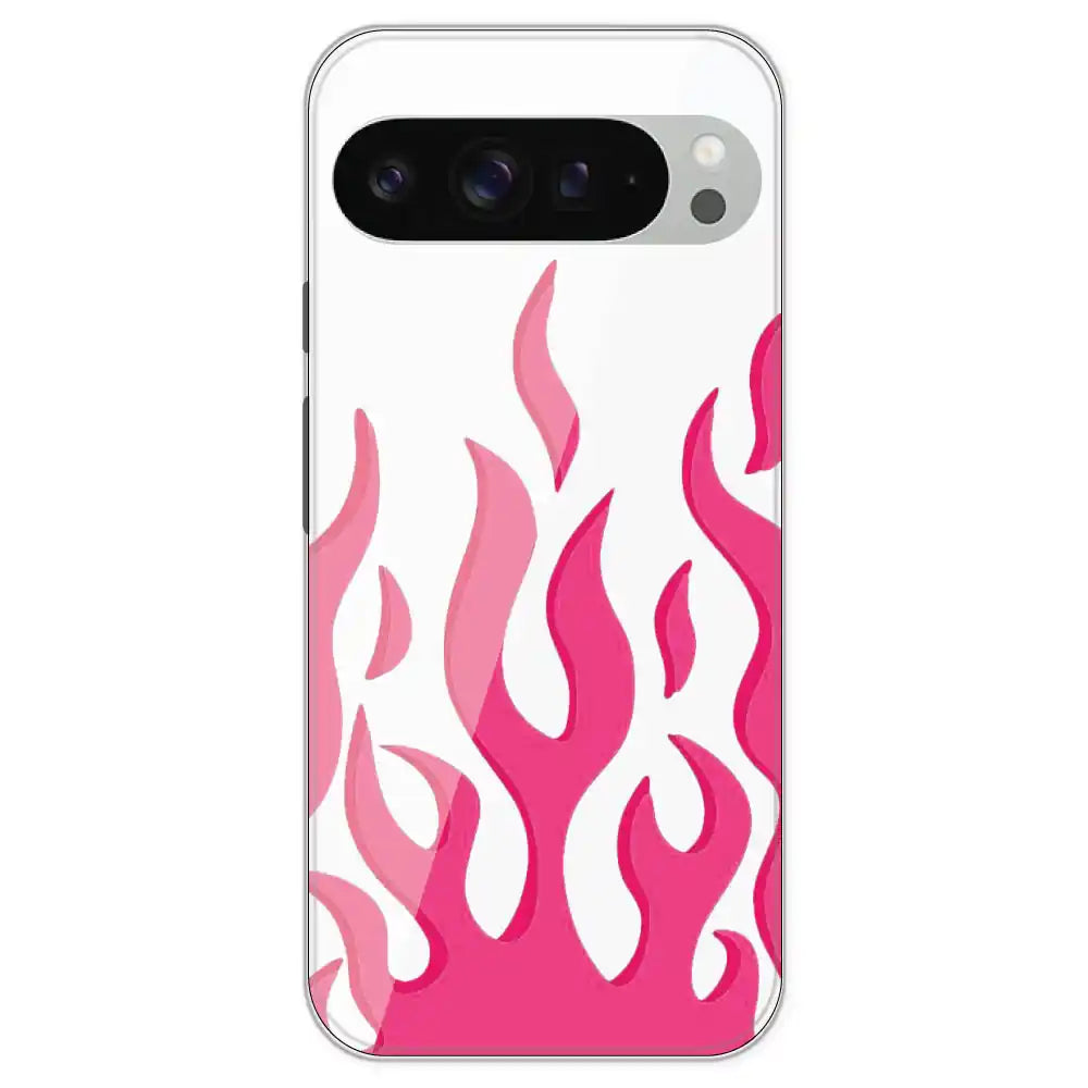 Pink Flames - Clear Printed Silicone Case For Google Pixel 9 Pro XL