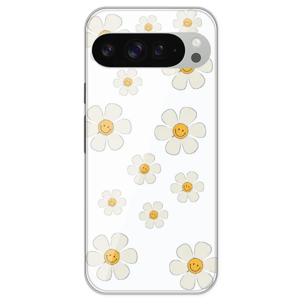 Smile Flowers - Clear Printed Silicone Case For Google Pixel 9 Pro XL
