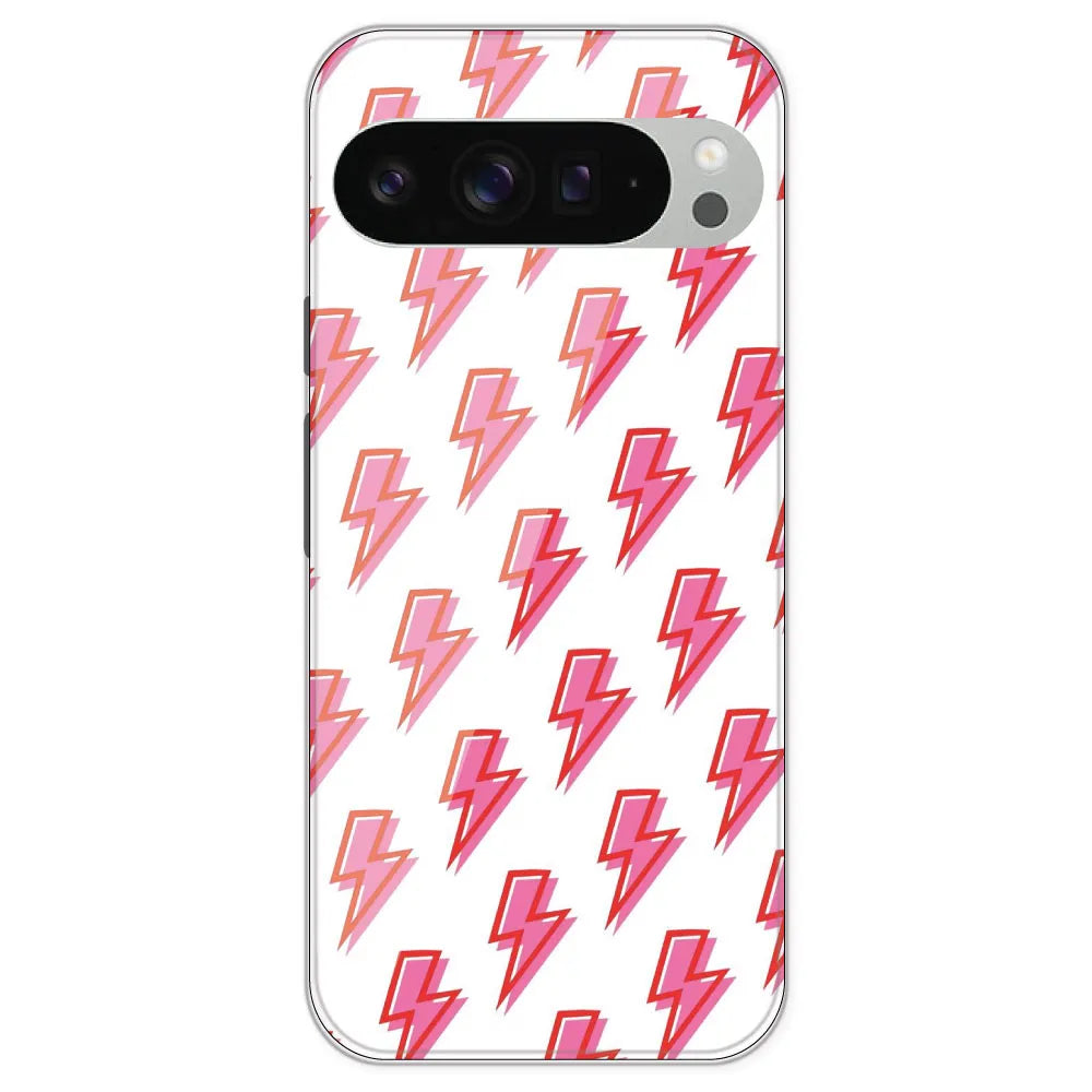 Pink Lightning Bolts - Clear Printed Silicone Case For Google Pixel 9 Pro XL