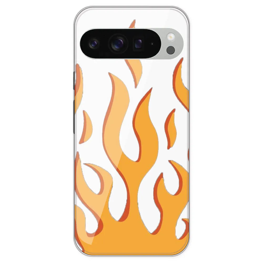 Orange Flames - Clear Printed Silicone Case For Google Pixel 9 Pro XL