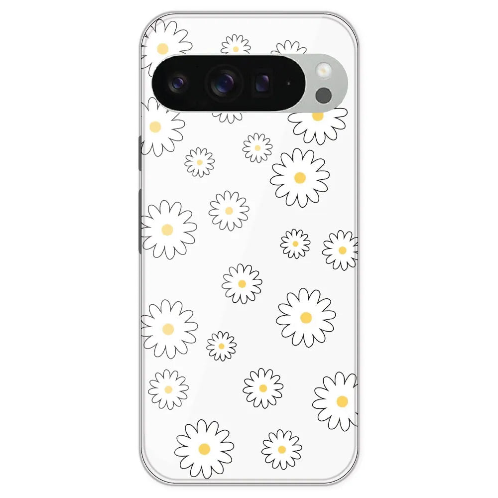 White Flowers - Clear Printed Silicone Case For Google Pixel 9 Pro XL