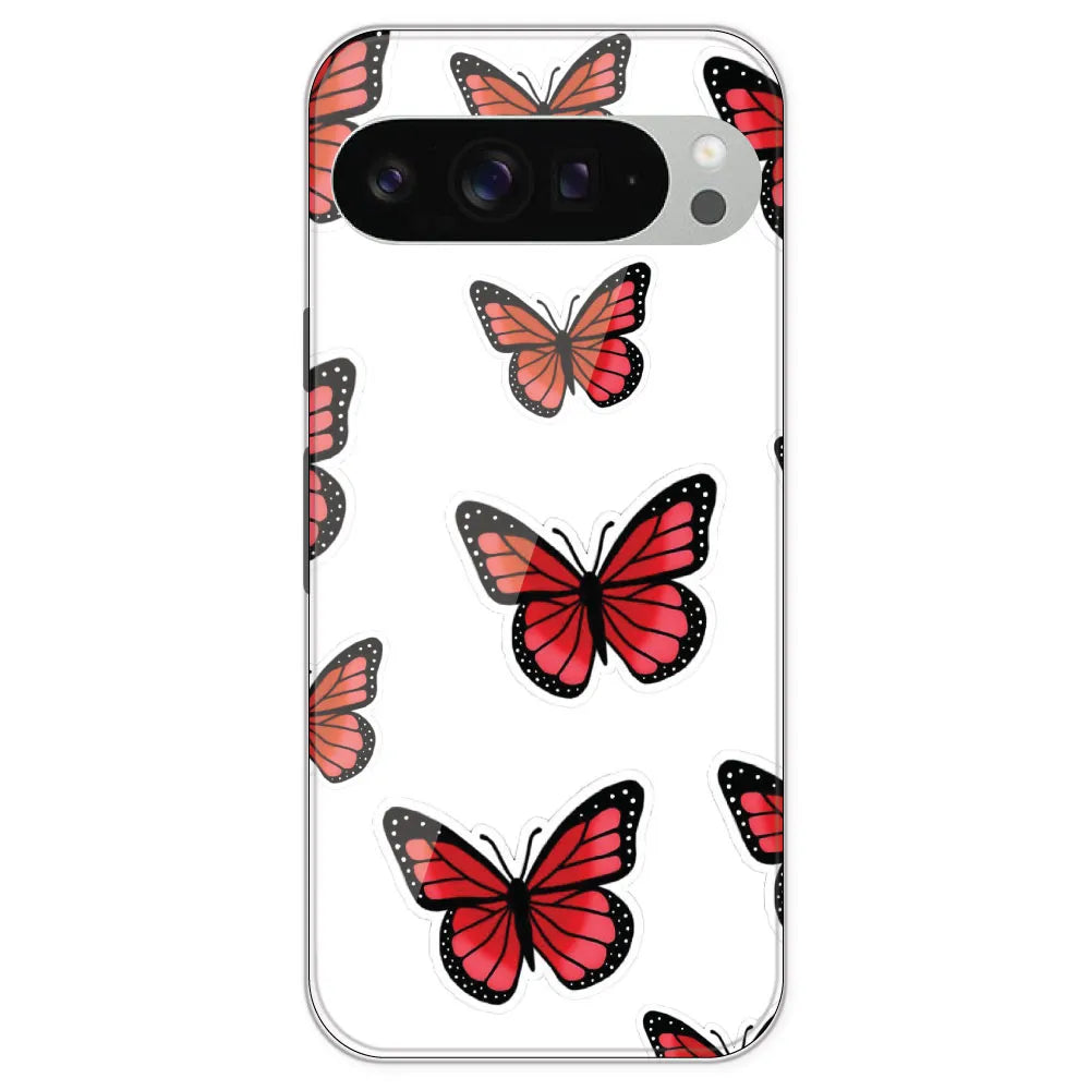 Red Butterfly - Clear Printed Silicone Case For Google Pixel 9 Pro XL