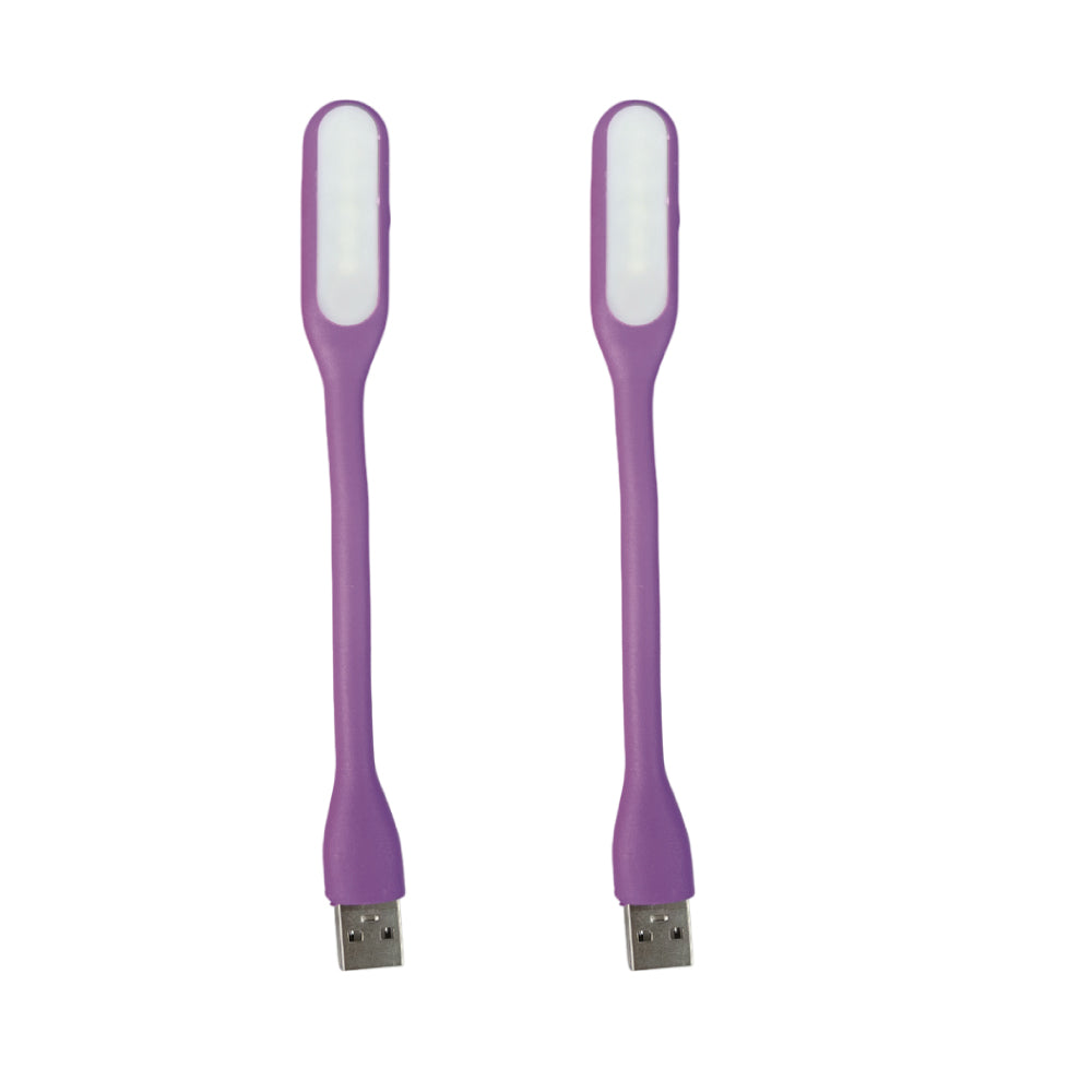 Pack of 2 USB LED Flexible Reading Lamp – Portable Plug & Play Night Light for Laptop, PC, Study, Travel Purple