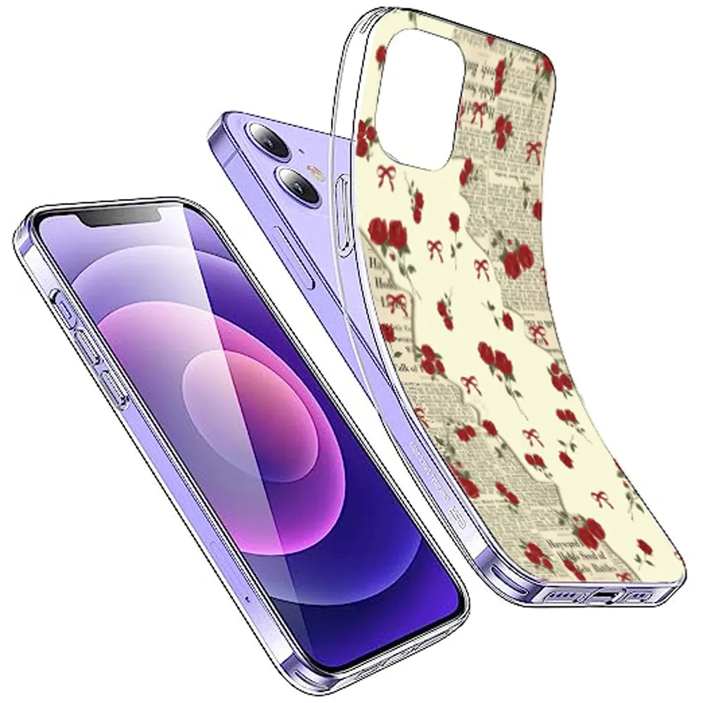 Floral Newspaper Aesthetic - Printed Silicone Case For Apple iPhone Infographic