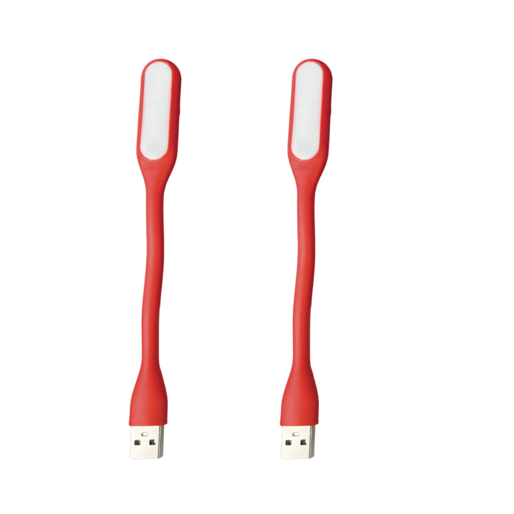 Pack of 2 USB LED Flexible Reading Lamp – Portable Plug & Play Night Light for Laptop, PC, Study, Travel Red