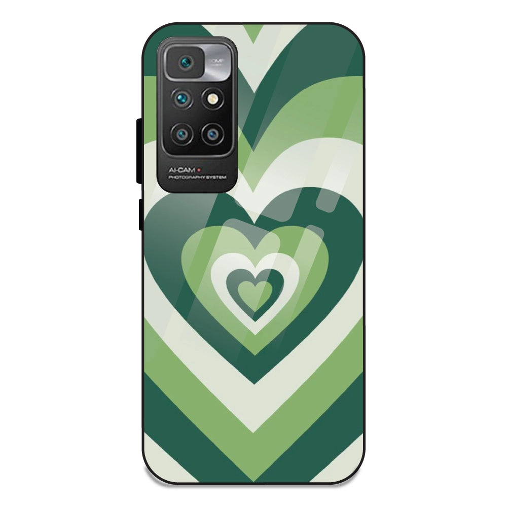 Green Hearts - Glass Case For Redmi 10 Prime