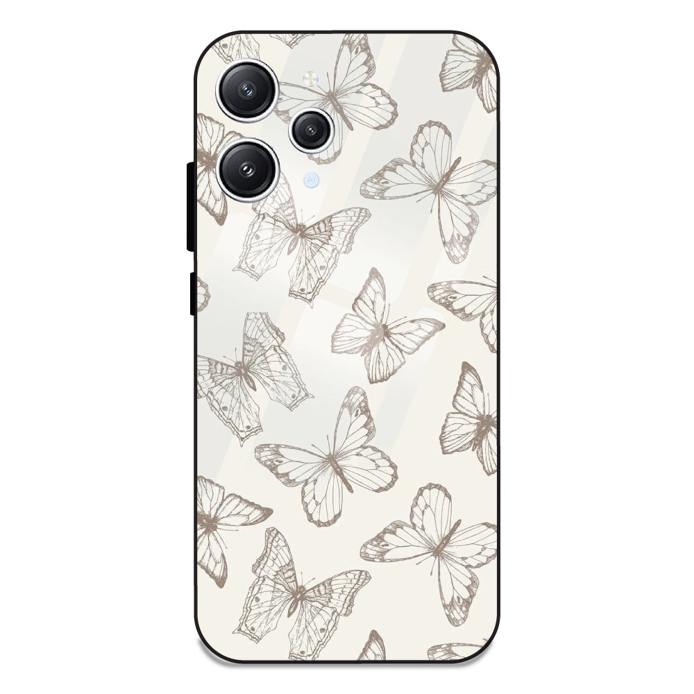 White Butterflies - Glass Case For Redmi 12 4G