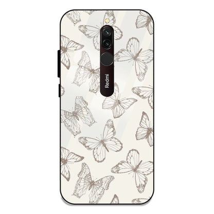 White Butterflies - Glass Case For Redmi 8