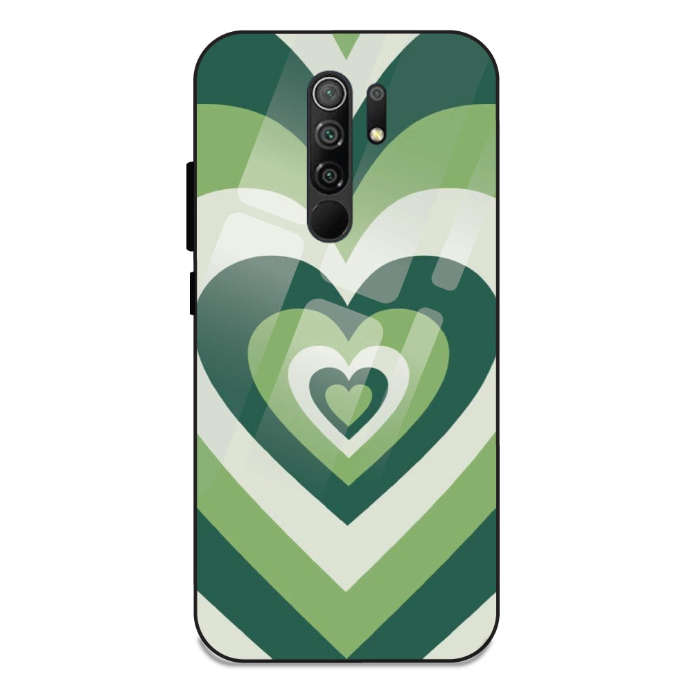 Green Hearts - Glass Case For Redmi 9 Prime