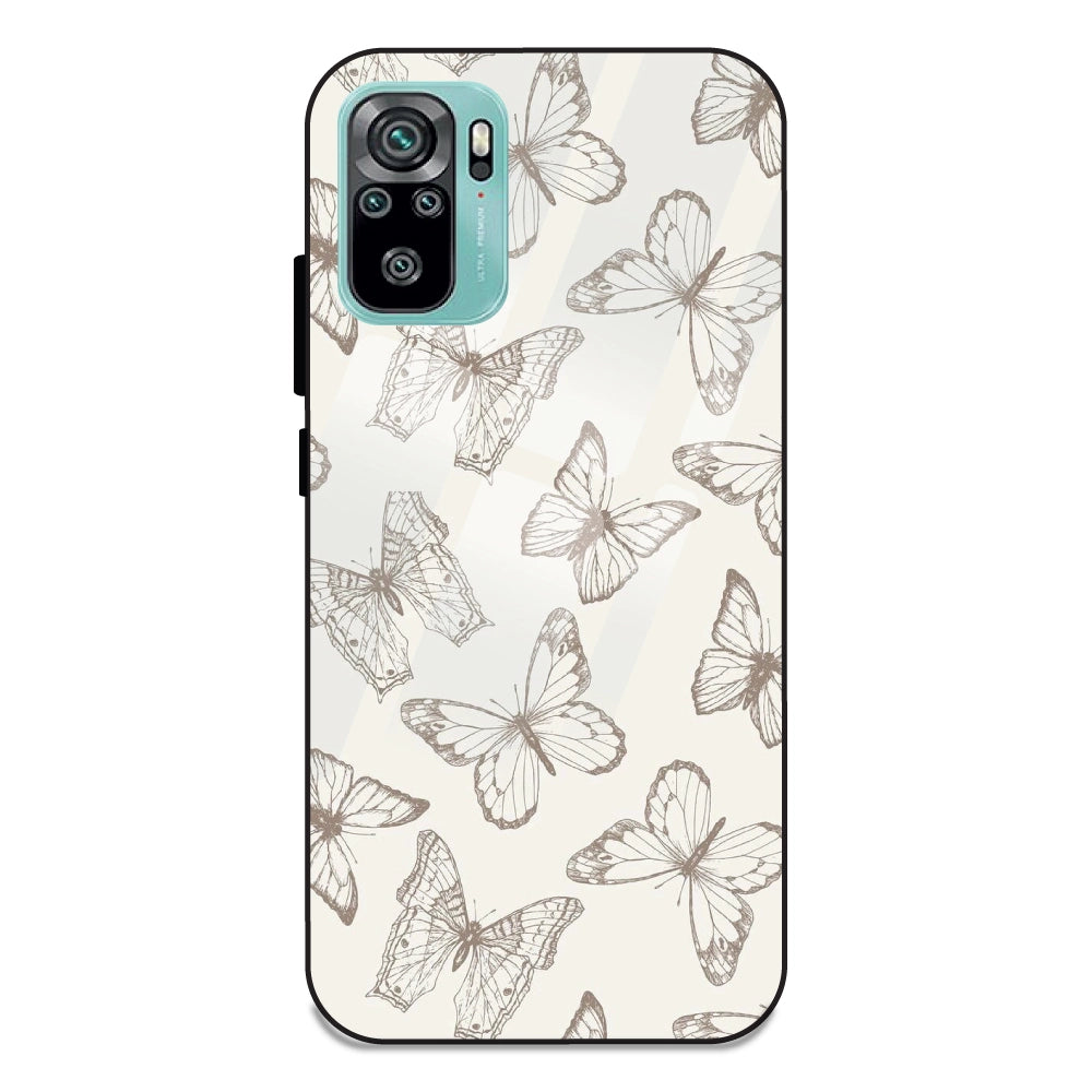 White Butterflies - Glass Case For Redmi Note 10