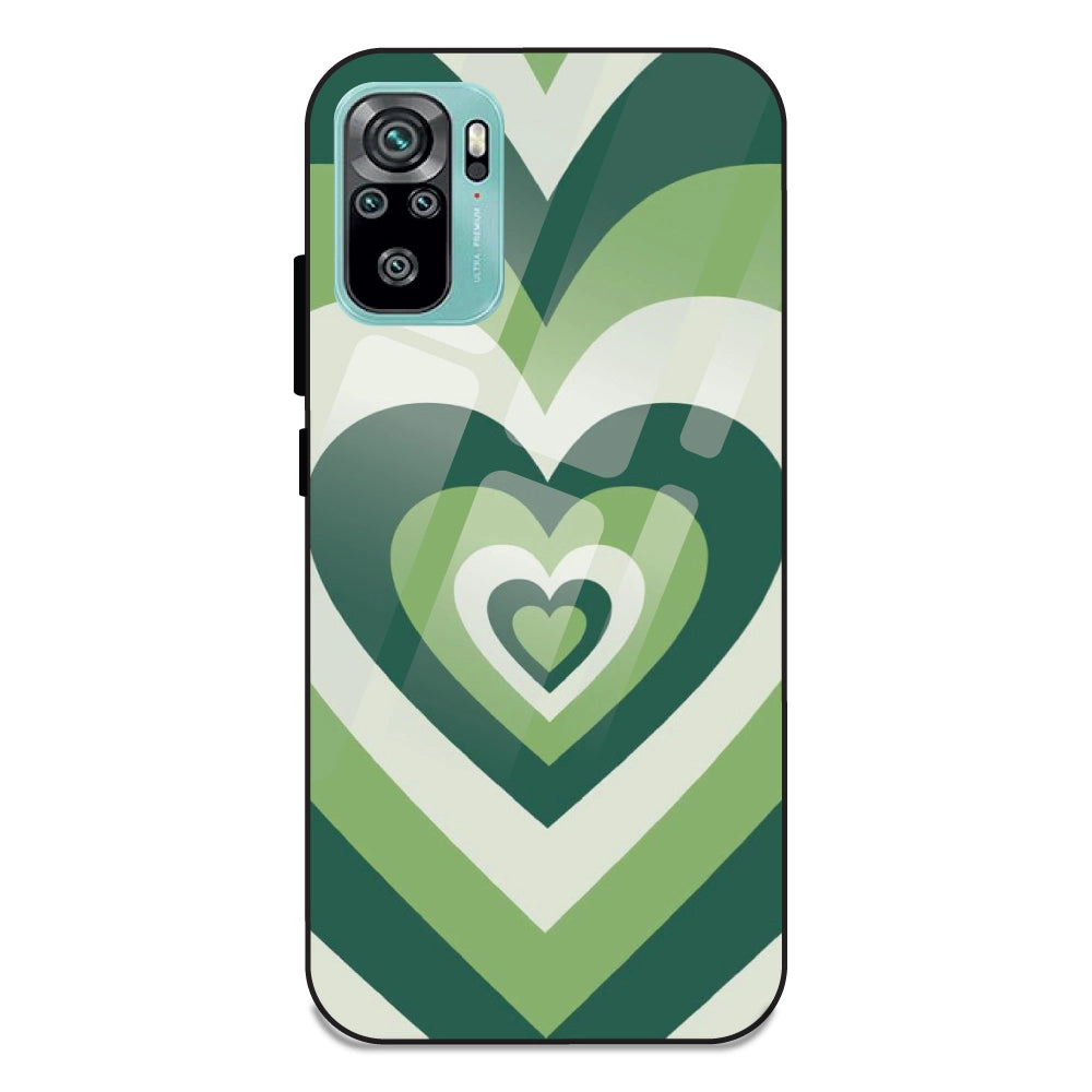 Green Hearts - Glass Case For Redmi Note 10