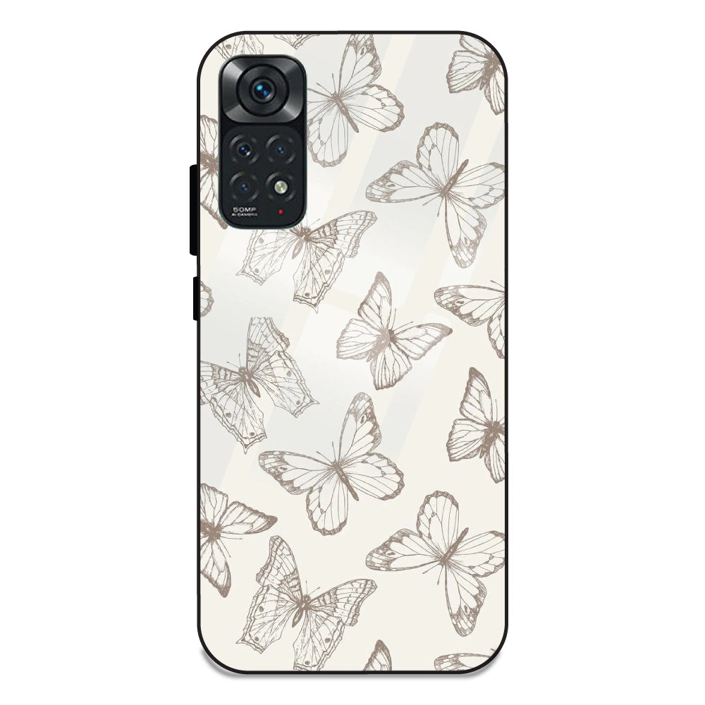 White Butterflies - Glass Case For Redmi Note 11