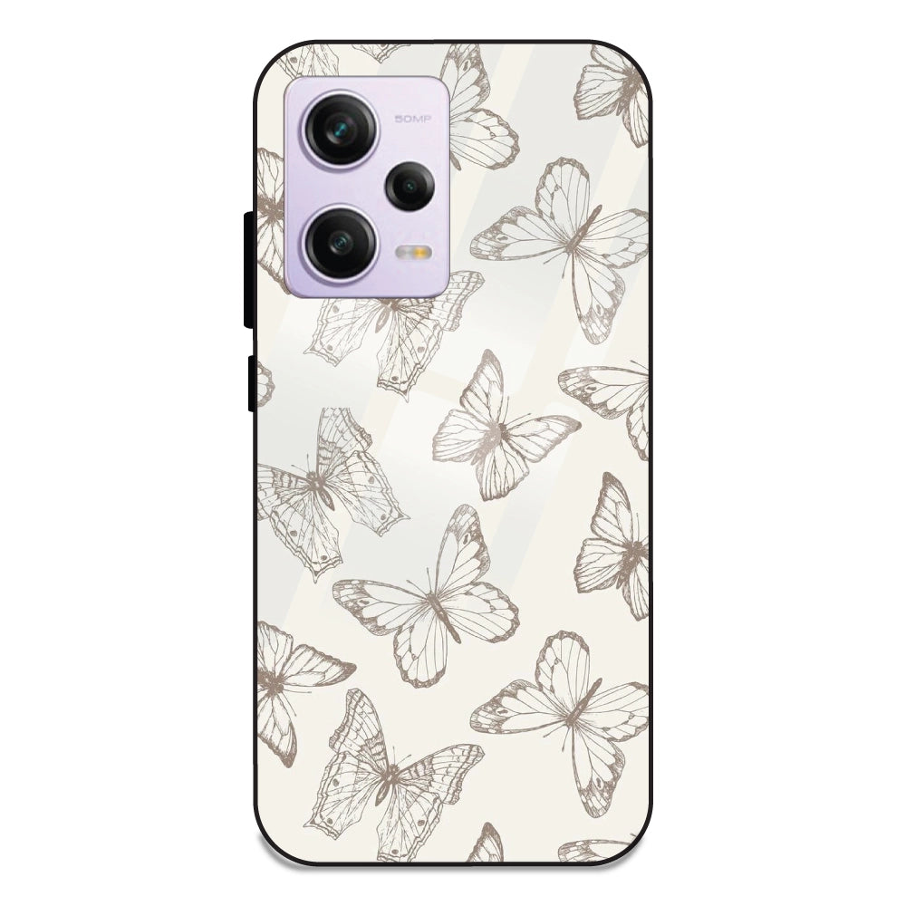 White Butterflies - Glass Case For Redmi Note 12 Pro Plus