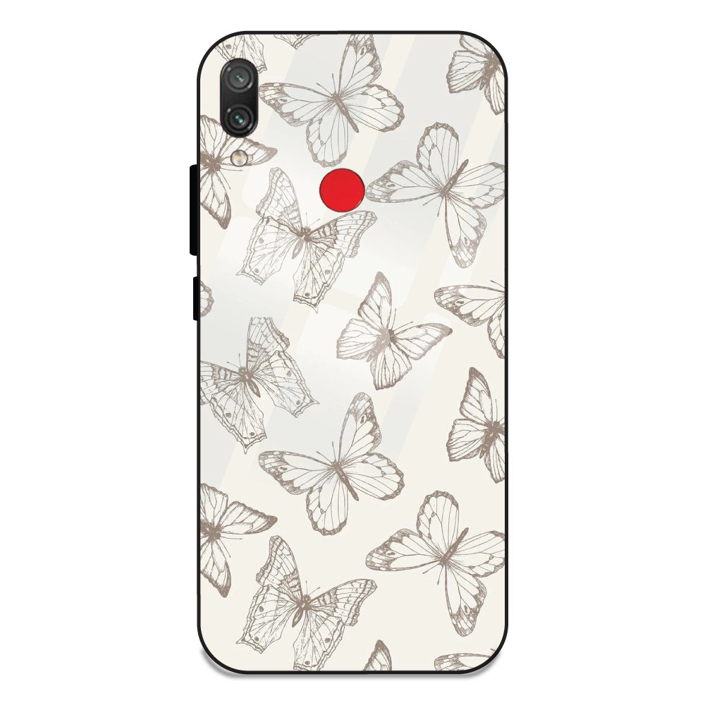 White Butterflies - Glass Case For Redmi Note 7 Pro