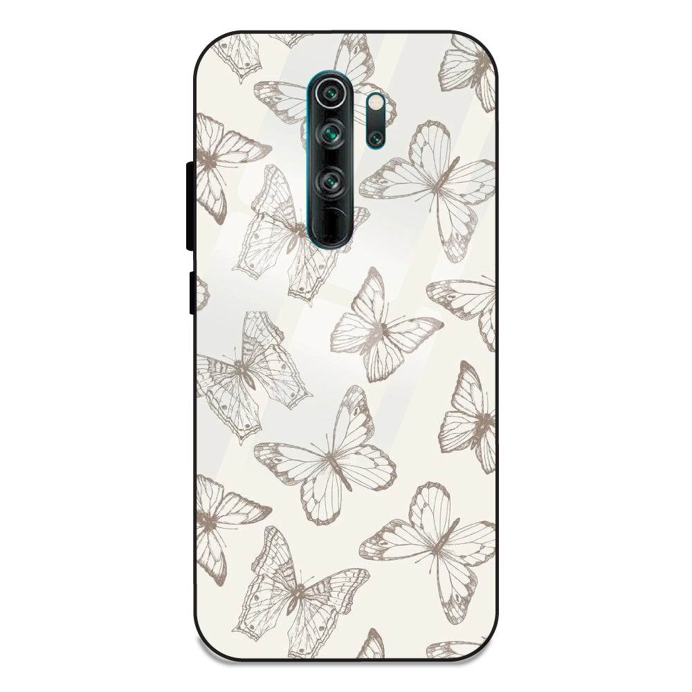 White Butterflies - Glass Case For Note 8 Pro