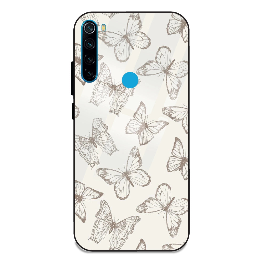 White Butterflies - Glass Case For Redmi Note 8