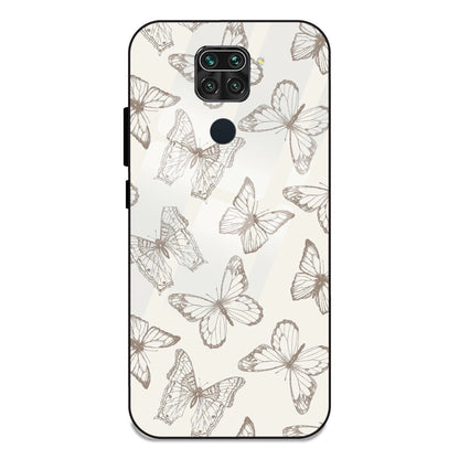 White Butterflies - Glass Case For Redmi Note 9