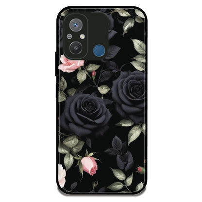 Black Roses Floral - Glossy Metal Silicone Case For Redmi Models