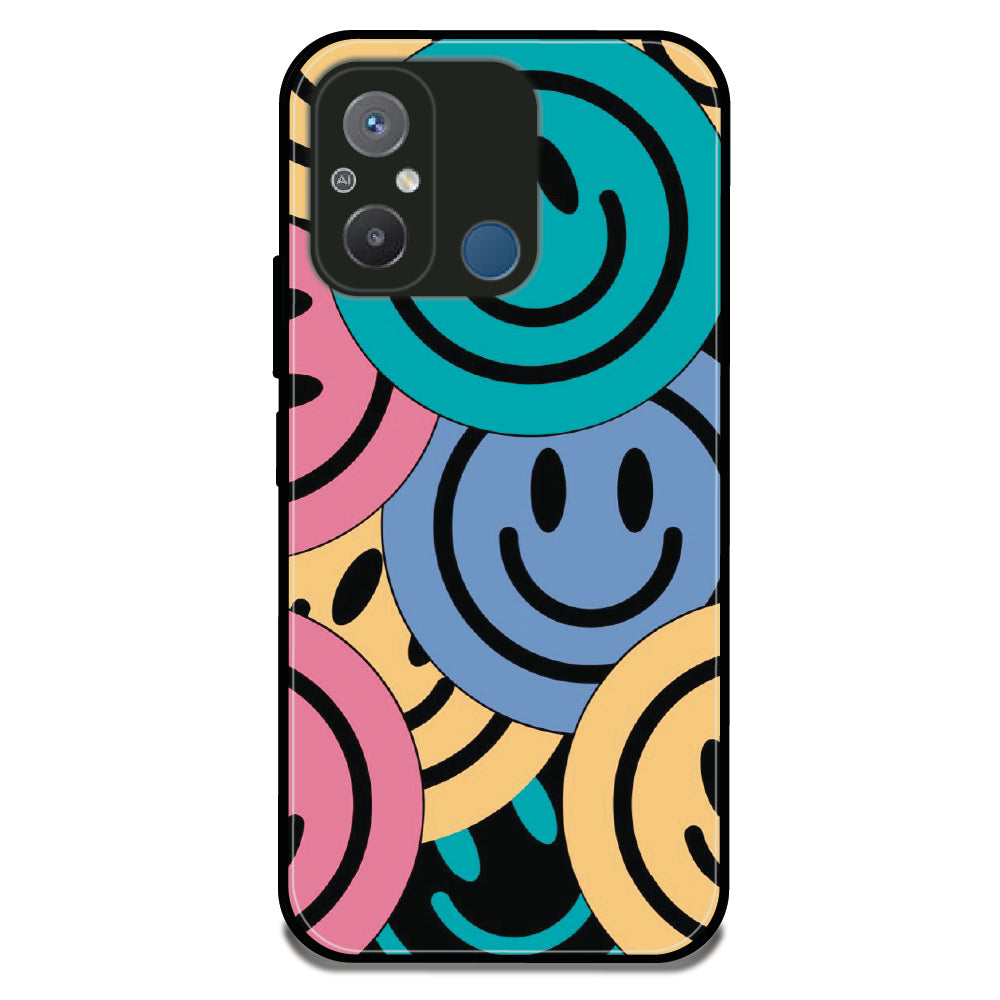Bold Smiley Pattern - Glossy Metal Silicone Case For Redmi Models