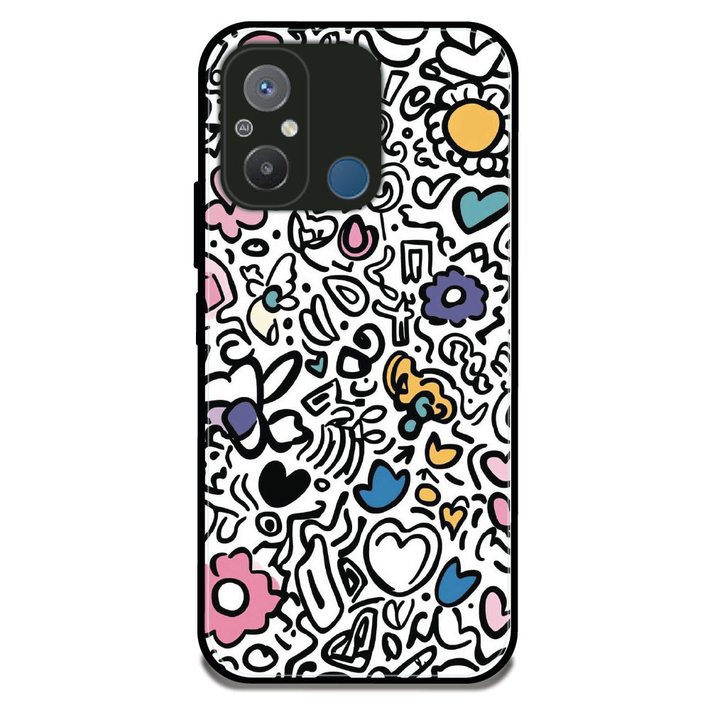 Colorful Doodle Pattern - Glossy Metal Silicone Case For Redmi Models