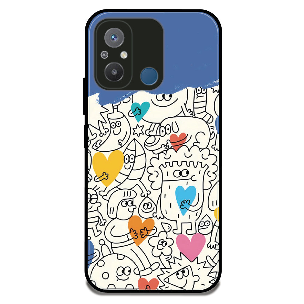Doodle Monsters & Hearts - Glossy Metal Silicone Case For Redmi Models