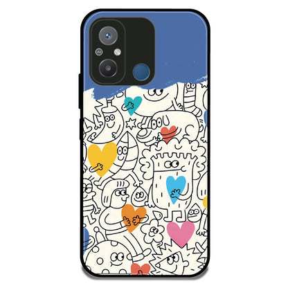 Doodle Monsters & Hearts - Glossy Metal Silicone Case For Redmi Models