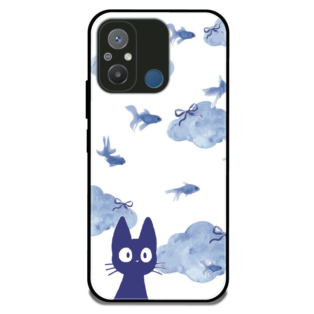 Jiji Cat Blue - Glossy Metal Silicone Case For Redmi Models