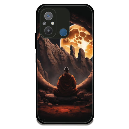 Meditating Monk Moon - Glossy Metal Silicone Case For Redmi Models