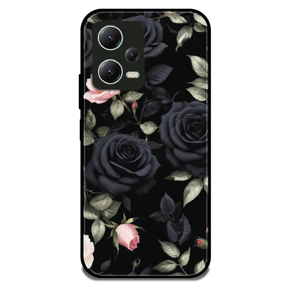 Black Roses Floral - Glossy Metal Silicone Case For Redmi Models