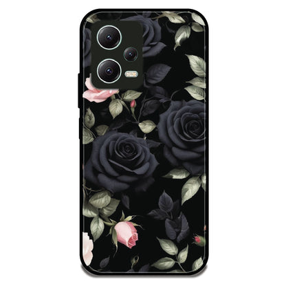 Black Roses Floral - Glossy Metal Silicone Case For Redmi Models