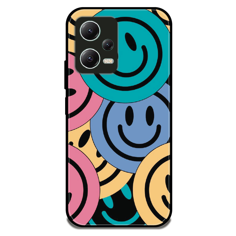Bold Smiley Pattern - Glossy Metal Silicone Case For Redmi Models