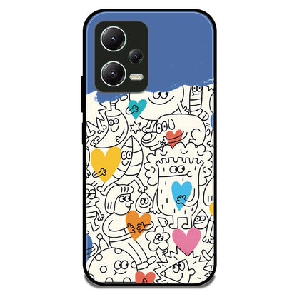 Doodle Monsters & Hearts - Glossy Metal Silicone Case For Redmi Models