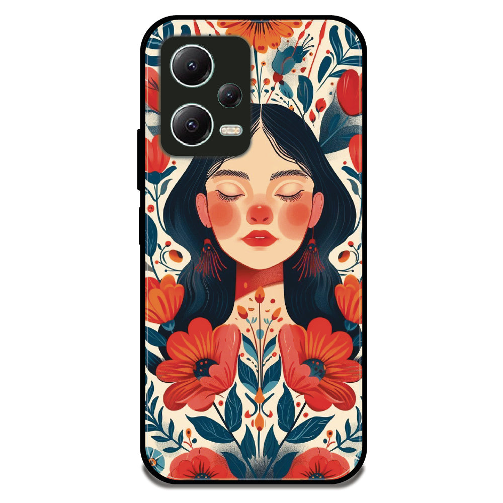 Floral Woman Serenity - Glossy Metal Silicone Case For Redmi Models
