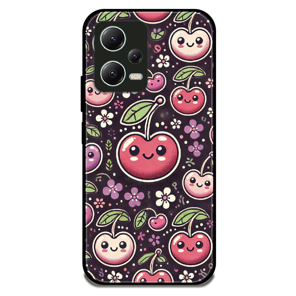 Kawaii Cherry Pattern - Glossy Metal Silicone Case For Redmi Models
