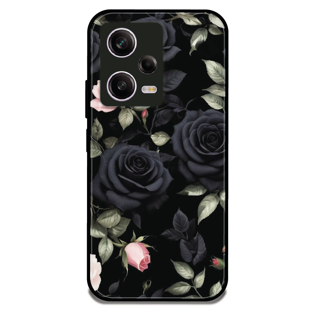 Black Roses Floral - Glossy Metal Silicone Case For Redmi Models