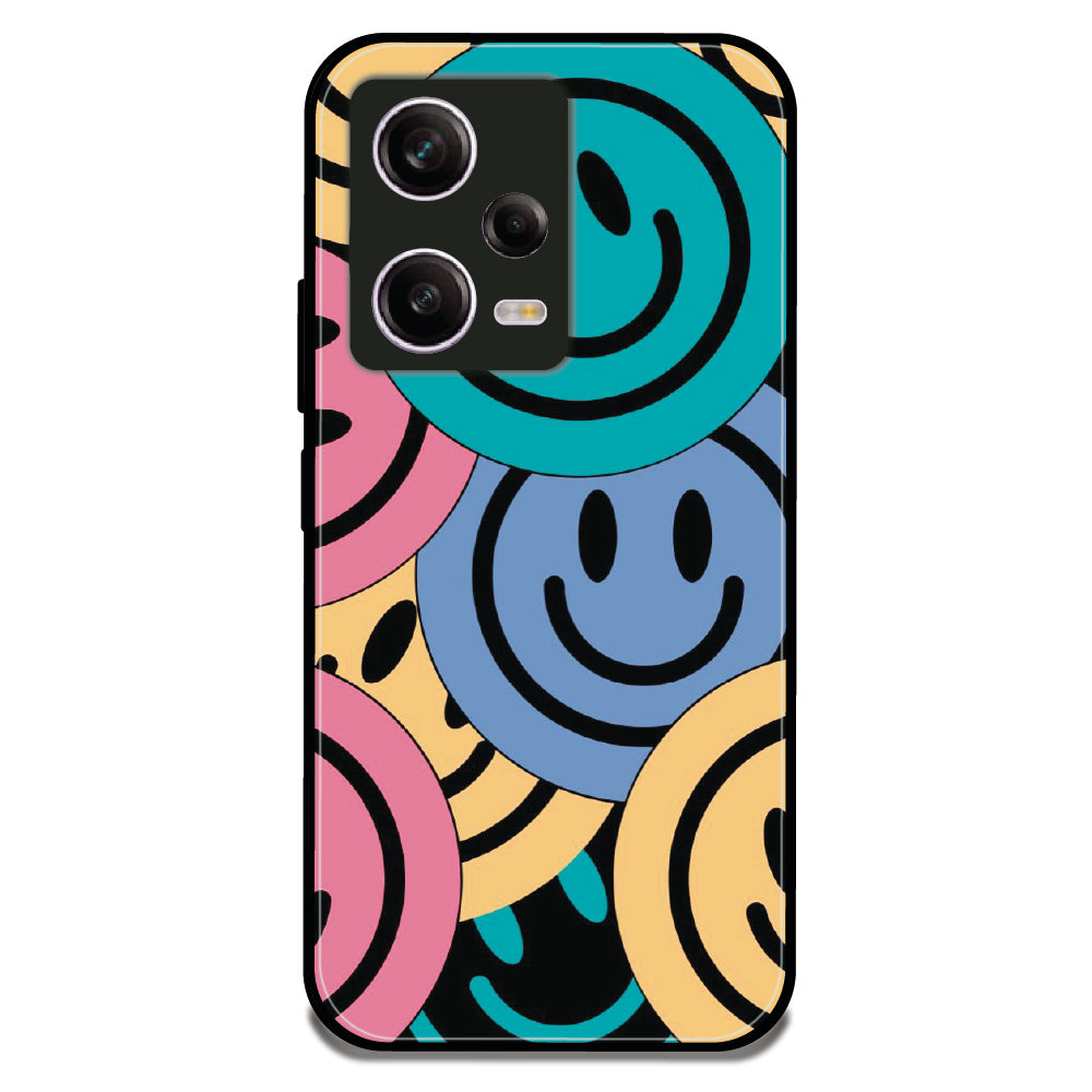 Bold Smiley Pattern - Glossy Metal Silicone Case For Redmi Models