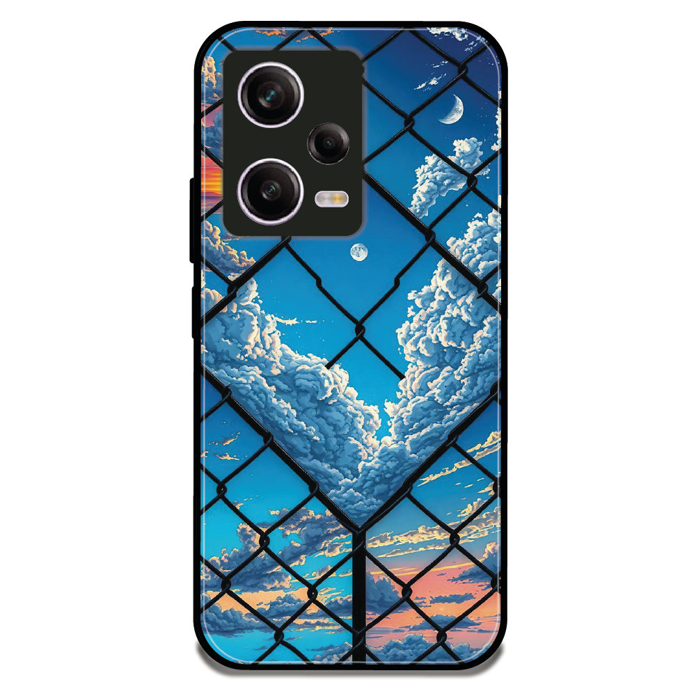 Chain Link Cloudy Sky - Glossy Metal Silicone Case For Redmi Models