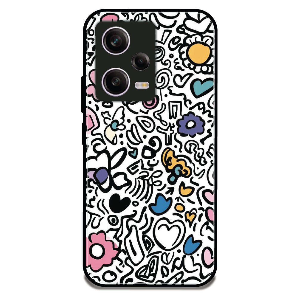 Colorful Doodle Pattern - Glossy Metal Silicone Case For Redmi Models