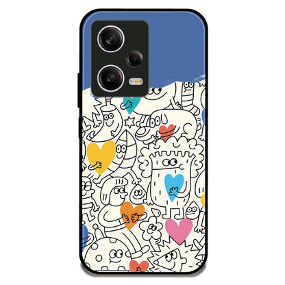 Doodle Monsters & Hearts - Glossy Metal Silicone Case For Redmi Models