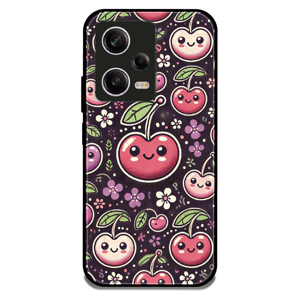 Kawaii Cherry Pattern - Glossy Metal Silicone Case For Redmi Models