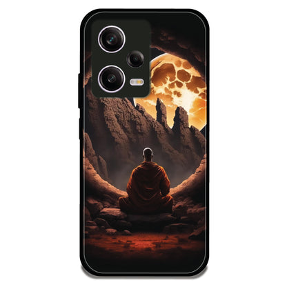 Meditating Monk Moon - Glossy Metal Silicone Case For Redmi Models