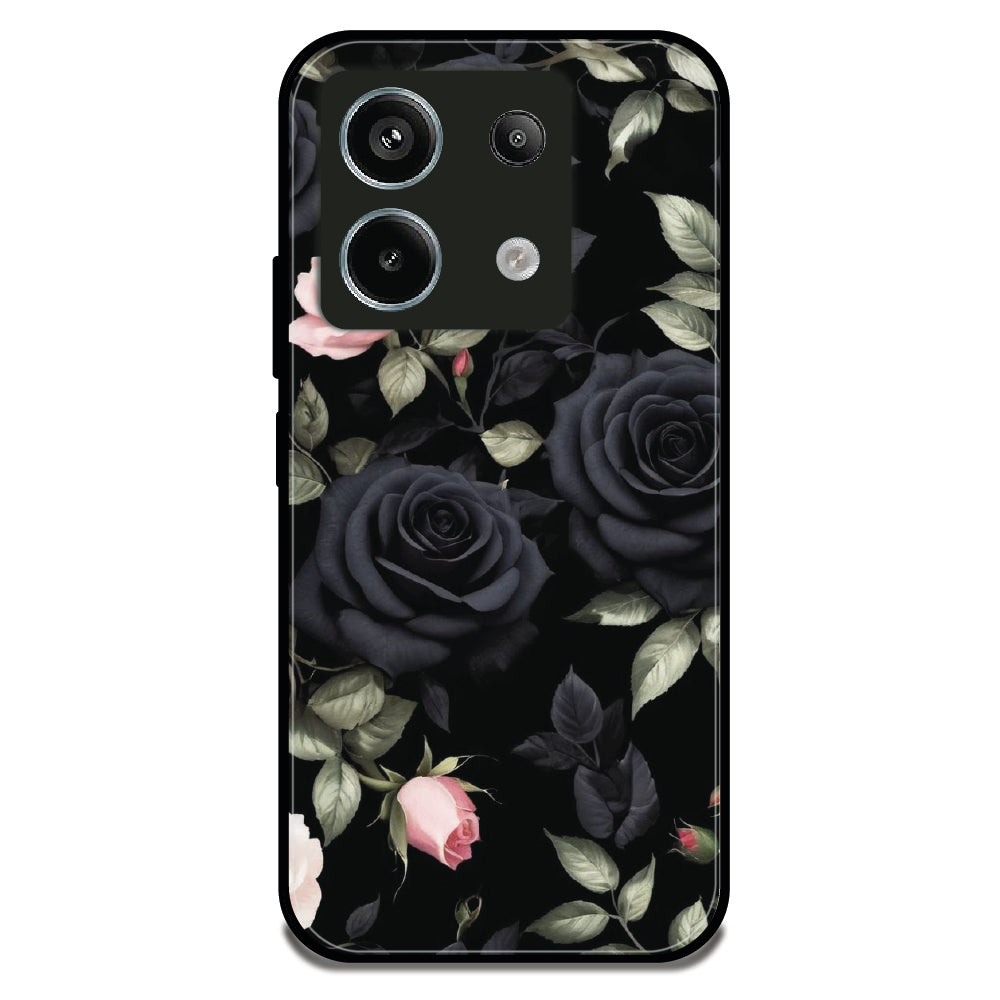 Black Roses Floral - Glossy Metal Silicone Case For Redmi Models