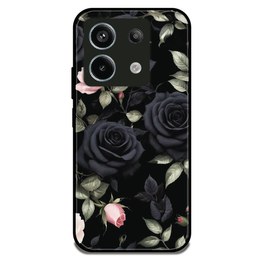 Black Roses Floral - Glossy Metal Silicone Case for Redmi Note 13 Pro 5G