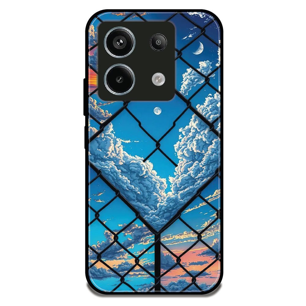Chain Link Cloudy Sky - Glossy Metal Silicone Case For Redmi Models