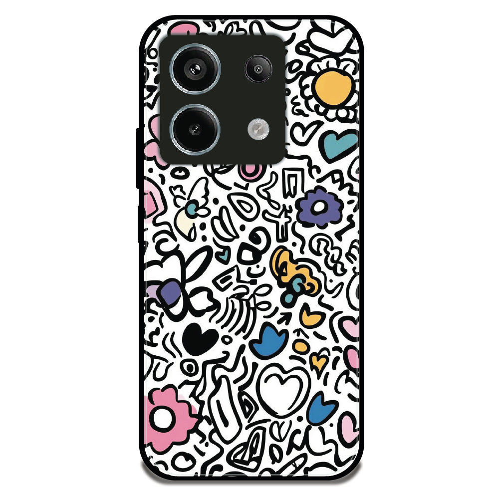 Colorful Doodle Pattern - Glossy Metal Silicone Case For Redmi Models